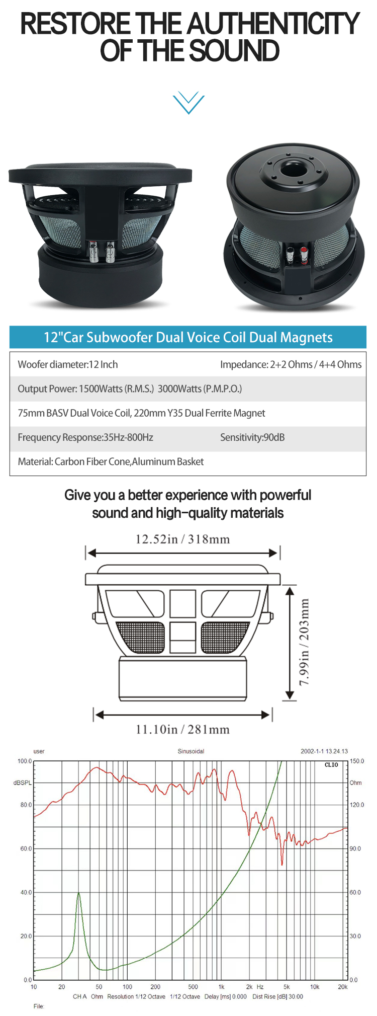 12-calowy subwoofer samochodow – Car Subwoofer 12 Inch 1500W recenzja i cena